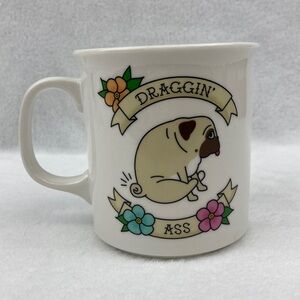 Fred Cute Pug Dragging Ass Coffee Mug with Floral Design 16 oz.